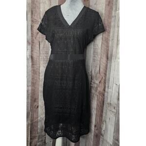 METAPHOR Black Eyelet Lined Lace Midi DRESS Cap Sleeve NEW Emo Goth Women's 12